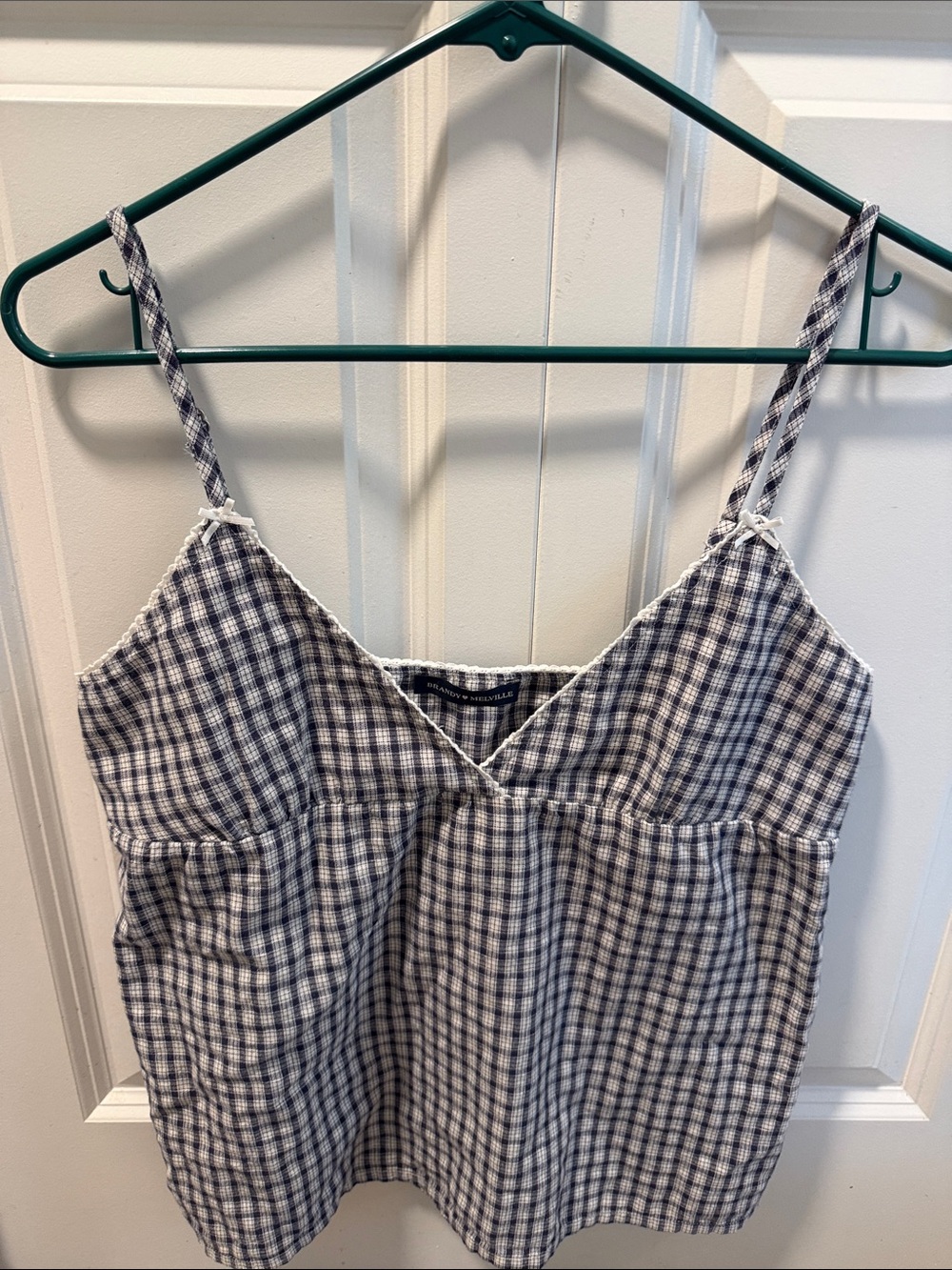 Brandy Melville Navy and White Plaid Spaghetti Strap Cami